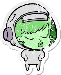 distressed sticker of a cartoon pretty astronaut girl