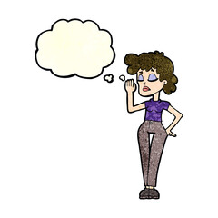 cartoon woman ignoring with thought bubble