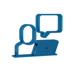 Blue Freelancer icon isolated on transparent background. Freelancer man working on laptop at his house. Online working, distant job concept.