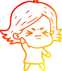 warm gradient line drawing of a cartoon angry girl