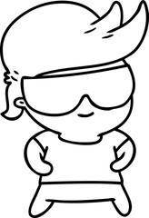 line drawing illustration kawaii kid with shades