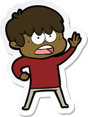sticker of a worried cartoon boy