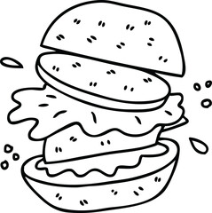 line drawing quirky cartoon veggie burger