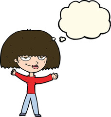 Obraz premium cartoon smug woman with thought bubble