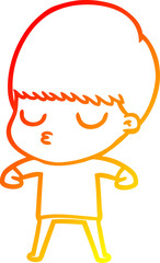 warm gradient line drawing of a cartoon calm boy