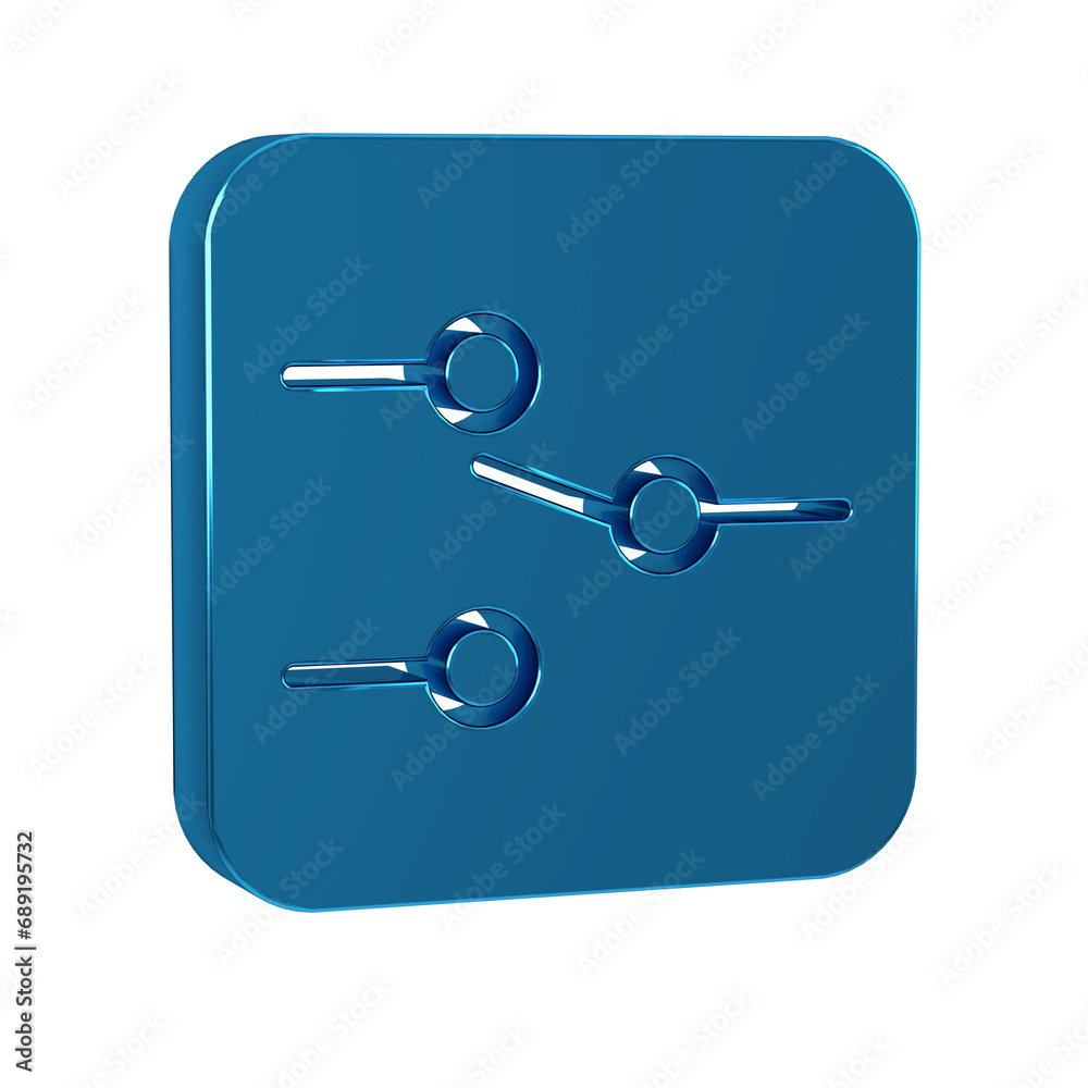 Poster blue switch in electronic circuit icon isolated on transparent background.