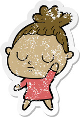 distressed sticker of a cartoon calm woman