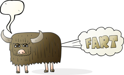 freehand drawn speech bubble cartoon hairy cow farting