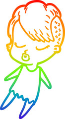 rainbow gradient line drawing of a cartoon pretty hipster girl