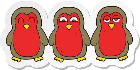 sticker of a cartoon christmas robins holding hands