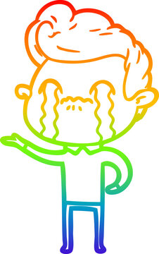 recommend clip art: rainbow gradient line drawing of a cartoon man crying
