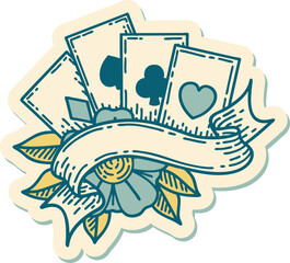 sticker of tattoo in traditional style of cards and banner