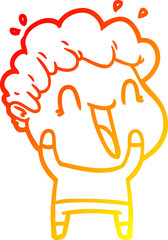 warm gradient line drawing of a cartoon happy man
