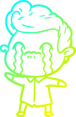 cold gradient line drawing of a cartoon man crying