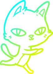 cold gradient line drawing of a cartoon cat staring