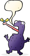cartoon poisonous frog catching fly with speech bubble
