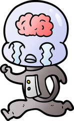 cartoon big brain alien crying running