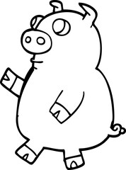 line drawing cartoon funny pig