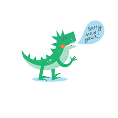 New Year card with cute cartoon dragon. Chinese calendar symbol. Vector holiday poster. Funny animal.