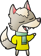 cartoon wolf in scarf laughing