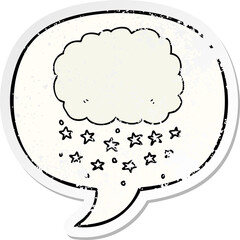cartoon rain cloud with speech bubble distressed distressed old sticker