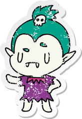 distressed sticker cartoon illustration kawaii of cute vampire girl