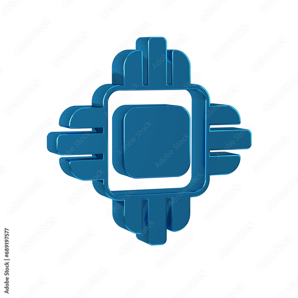 Poster blue computer processor with microcircuits cpu icon isolated on transparent background. chip or cpu 