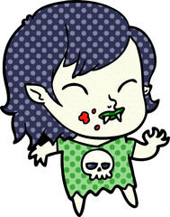 cartoon vampire girl with blood on cheek