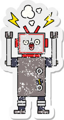 distressed sticker of a cute cartoon broken robot