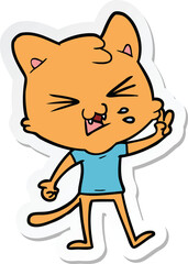sticker of a cartoon hissing cat