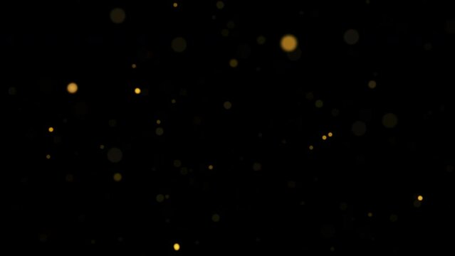 Abstract  loop animation flickering glow gold bokeh bubble particles flow on black background for screen project overlay. 4K 3D seamless looping orange bokeh particles dust fly in the air.