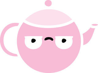 flat color retro cartoon of a teapot