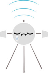 flat color retro cartoon of a crying satellite