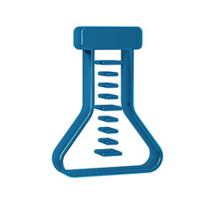 Blue Test tube and flask chemical laboratory test icon isolated on transparent background. Laboratory glassware sign.