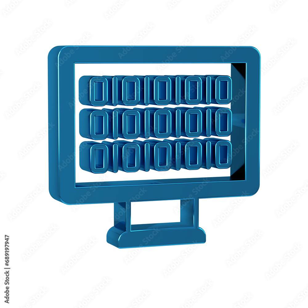 Poster blue binary code icon isolated on transparent background.