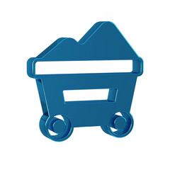 Blue Coal mine trolley icon isolated on transparent background. Factory coal mine trolley.