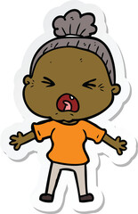 sticker of a cartoon angry old woman