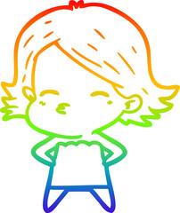 rainbow gradient line drawing of a cartoon woman