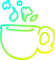 cold gradient line drawing of a cartoon steaming cup