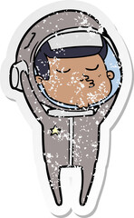distressed sticker of a cartoon confident astronaut