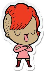 sticker of a cute cartoon girl with hipster haircut