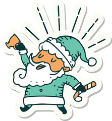 sticker of a tattoo style santa claus christmas character celebrating