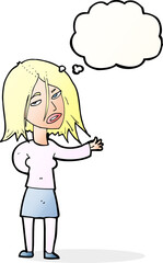 cartoon unhappy woman with thought bubble