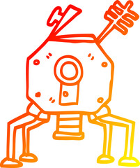 warm gradient line drawing of a cartoon space rocket