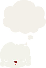 cute cartoon cloud with thought bubble in retro style