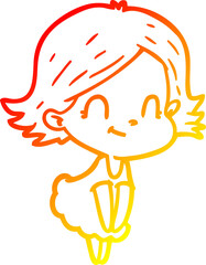 warm gradient line drawing of a cartoon friendly girl