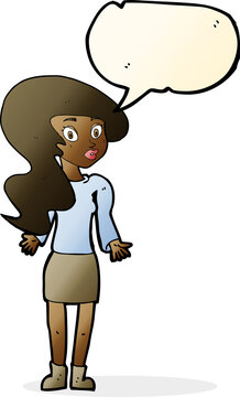 recommend clip art: cartoon woman shrugging shoulders with speech bubble