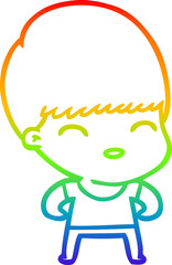 rainbow gradient line drawing of a happy cartoon boy