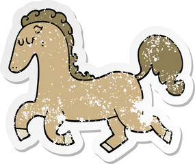 distressed sticker of a cartoon horse running