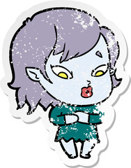 distressed sticker of a cute cartoon vampire girl